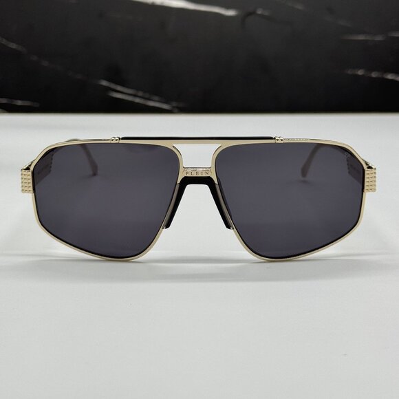 NEW PHILIPP PLEIN SPP106M 302 GOLD/GRAY MEN SUNGLASSES - Picture 4 of 11